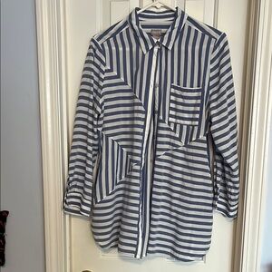 Chico's Navy and Cream Striped Shirt